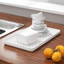 1pc Double Layer Plastic Dish Rack With Drain Tray For Storage Of Tableware, Fruits And Bowls - White - View 5