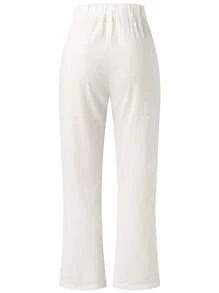 Pantalones de pierna ancha de cintura con volante - Blanco - Ver 5
