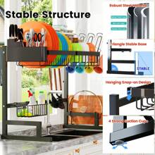 Over The Sink Dish Drying Rack (Expandable Height and Length) Snap-On Design 2 Tier Large Dish Rack Stainless Steel (24" - 35.5"(L) x 12"(W) x 19" - 22"(H)) - Black - View 2