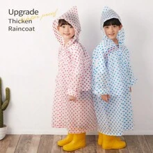 Kids' Raincoat/Rain Poncho Cartoon Girls' Long Polka Dot Eva Hooded Non-Disposable School Transparent & Stylish Camping Stuff