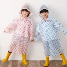 Kids' Raincoat/Rain Poncho Cartoon Girls' Long Polka Dot Eva Hooded Non-Disposable School Transparent & Stylish Camping Stuff