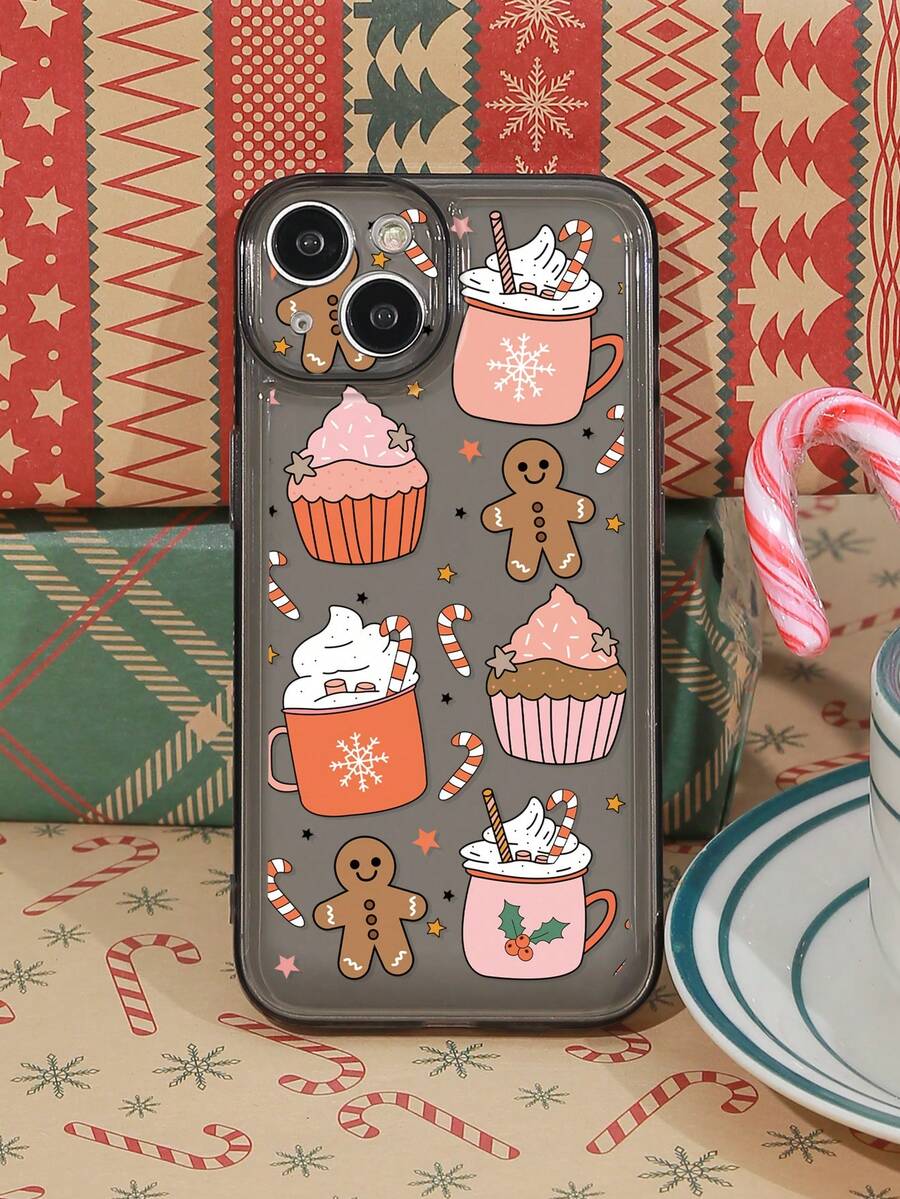 1pc Painted Christmas Gingerbread Man Printed Phone Case Compatible With Iphone - Multicolor - View 1