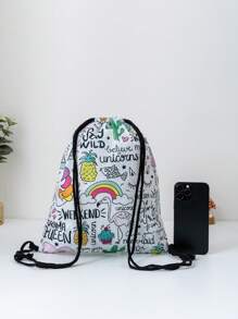 1pc Pineapple & Rainbow Print Sports Backpack - Multicolor - View 5