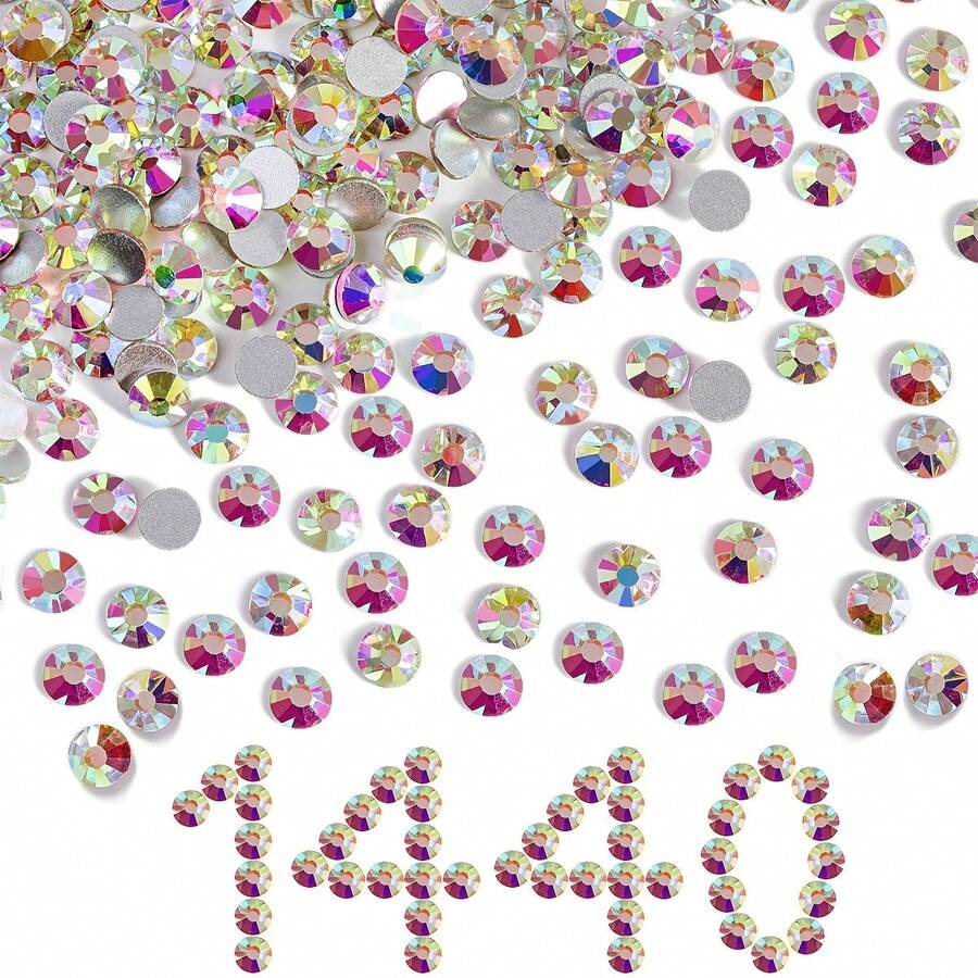 1包/1440個合成水晶白色平背鑲嵌,修復指甲的玻璃人造鑽石寶石,用於衣服鞋子的工藝裝飾