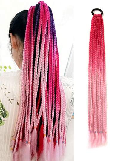 Colored Ponytail Hair Extensions Accessories for Crazy Hair Daily Accessories Colorful Wigs Colored Braids Hair Extensions with Rubber Bands Rainbow Braided Synthetic Hairpieces for Women Hair Extensions