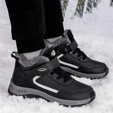 1 Đôi Giày Thể Thao Unisex Phong Cách Ấm Áp Chống Nước Có Móc Và Vòng Cho Các Hoạt Động Ngoài Trời Mùa Đông, Chống Trơn Trượt - màu đen - Xem 2