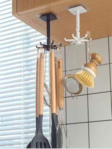 免钻可旋转挂钩多功能收纳架，适用于厨房铲刀、叉子、清洁刷、锅铲