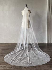 Faux Pearl Decor Bridal Veil Fall Clothes For Women - White - View 6