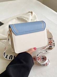 Fashionable Women's Handbag, Versatile New Crossbody Bag, Casual Colorblock Design, Small Square Bag, Wide Strap, Suitable For Party, Date, School, Outdoor Activities, And Makes A Great Gift - Blue and White - View 8