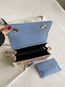 Fashionable Women's Handbag, Versatile New Crossbody Bag, Casual Colorblock Design, Small Square Bag, Wide Strap, Suitable For Party, Date, School, Outdoor Activities, And Makes A Great Gift - Blue and White - View 6