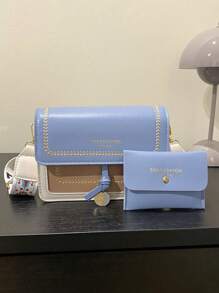 Fashionable Women's Handbag, Versatile New Crossbody Bag, Casual Colorblock Design, Small Square Bag, Wide Strap, Suitable For Party, Date, School, Outdoor Activities, And Makes A Great Gift - Blue and White - View 4