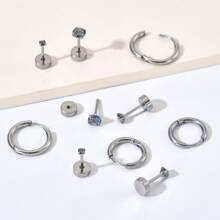Bộ 5 đôi khuyên tai thép không gỉ Zirconia cho nhiều khuyên tai, khuyên tai vòng nhỏ Huggie, khuyên tai dạng đinh, không gây dị ứng - Bạc - Xem 3