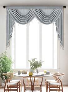 1入灰色歐式波浪設計帶飾邊窗簾，用聚酯纖維製成，適合用於客廳和臥室裝飾 - 灰色 - 查看 7