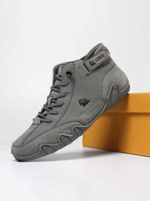 男士休閒高筒靴,適合戶外活動,時尚綁帶鞋子有防滑底,適合大學街或運動派對,有大碼和小碼可選擇 - 灰色 - 查看 3