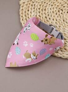 1條卡通圖案寵物三角巾連項圈和口水巾,室內外皆可使用 - 粉色 - 查看 1