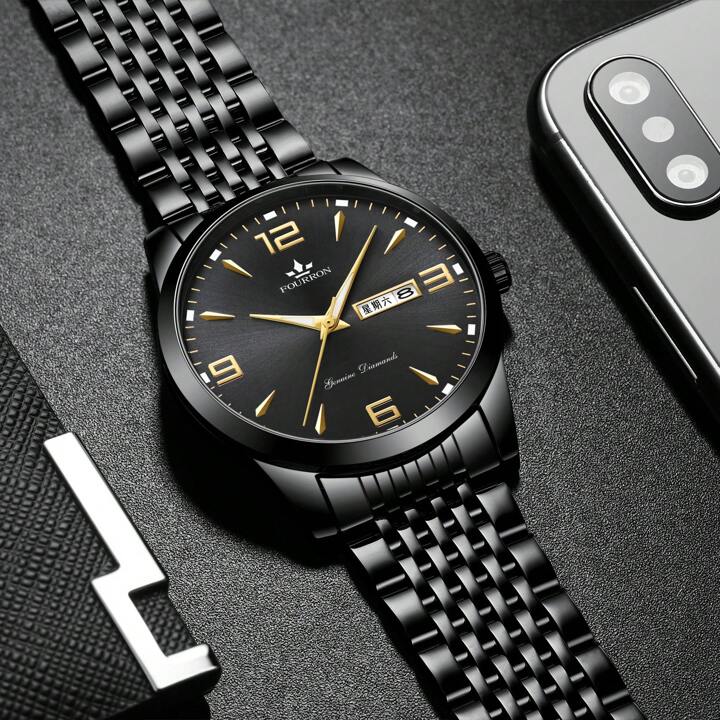 FOURRON 腕時計 Fourron Men's Watch, Full Black Calendar Waterproof Quartz
