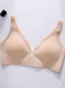 Invisible Buckle Seamless Bra, Soft Support And Jelly Strips Lingerie - Apricot - View 5