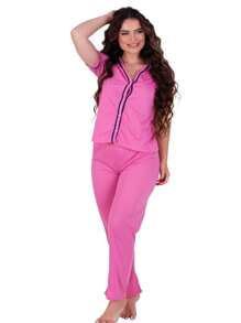 Kit 3 Pijamas Americano Gola V Inverno Amamentação com Botões