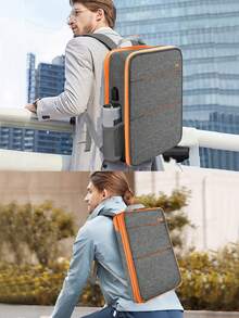 Mochila Para Laptop Delgada Y Expandible, Resistente Al Agua, Mochila De Viaje Compatible Con Todas Las Macbook Air/pro De 13-14 Pulgadas, Xps 13, Surface 13.5 " Y La Mayoría De Los Notebooks De 13-14 Pulgadas - Gris y naranja - Ver 3
