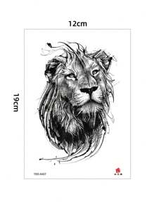 1 pieza Tatuaje temporal de león genial, calcomanía de tatuaje de león feroz para el brazo, la pierna, el pecho, tatuaje falso resistente al agua y vívido adecuado para hombres y mujeres - Negro - Ver 8