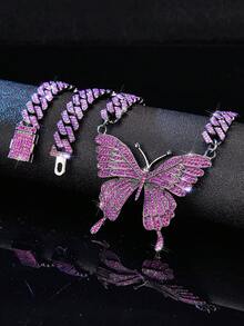 閃亮的蝴蝶項鍊吊飾閃亮的靈石吊墜項鍊項圈閃亮的舞會項鍊珠寶嘻哈項鍊女性和女孩的配飾 - 金色 - 查看 7