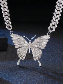 閃亮的蝴蝶項鍊吊飾閃亮的靈石吊墜項鍊項圈閃亮的舞會項鍊珠寶嘻哈項鍊女性和女孩的配飾 - 金色 - 查看 2