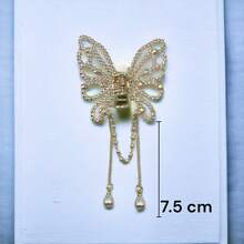 Pinza para el cabello de mariposa con cristales y perlas imitación de moda otoño invierno, elegante y sofisticada (Garra de pelo) - Dorado - Ver 3