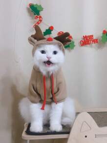1 Peça Moletom Com Capuz Para Fantasia De Natal Para Cães E Gatos Pequenos E Médios (teddy, Poodle, Bulldog Francês, Etc.) - Caqui - Ver 2