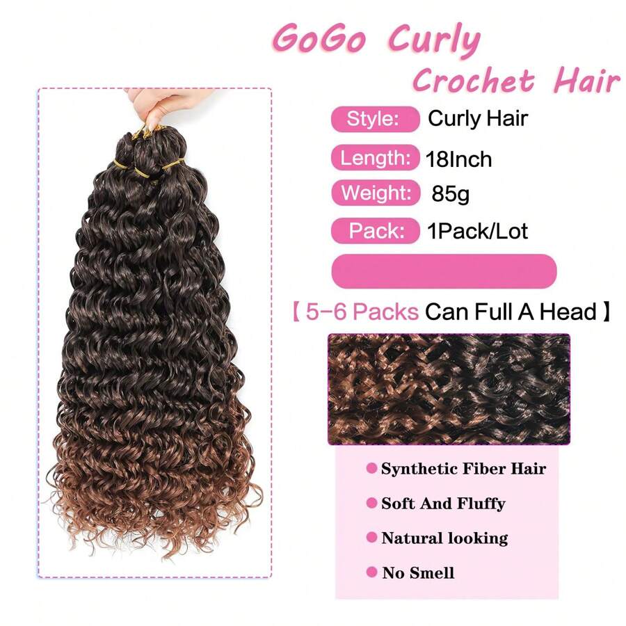 1包黑色和棕色gogo卷曲鉤編髮,18英寸海灘卷鉤編髮深波浪合成辮髮卷曲鉤編髮,適用於