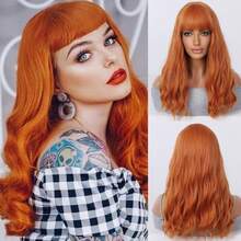 适合各种肤色的最佳铜色发色，波浪卷发，20英寸齐肩长，带刘海，女士合成假发，适合日常派对度假，自然时髦简约街头风格，万圣节圣诞节服装，耐热假发
