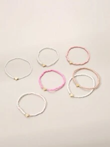 NAIZHU 7 件套波西米亚风彩色心形串珠手链，颜色随机，适合女孩、日常和节日佩戴的配饰礼物 - 彩色 - 查看 4