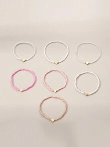 NAIZHU 7 件套波西米亚风彩色心形串珠手链，颜色随机，适合女孩、日常和节日佩戴的配饰礼物 - 彩色 - 查看 3