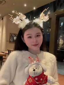 1入組聖誕主題鹿角髮箍帶發光狐狸耳朵,馴鹿鹿角髮箍,玩具&節日裝飾禮品