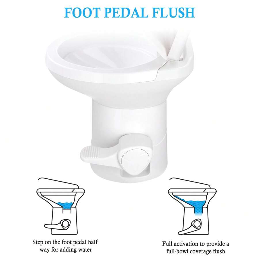 Gravity Flush Toilet RV Toilet Foot Pedal Flush HDPE 20" High Profile