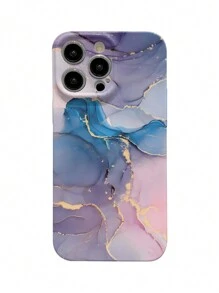 1 Pieza Funda Para Teléfono Con Patrón De Mármol Azul Y Rosa De Cobertura Completa, Compatible Con La Serie De Apple - Blanco - Ver 6