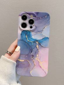 1 Pieza Funda Para Teléfono Con Patrón De Mármol Azul Y Rosa De Cobertura Completa, Compatible Con La Serie De Apple - Blanco - Ver 3