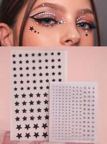 Party Joy 2 件多面宝石贴纸，带仿制水钻，DIY 化妆和派对装饰，适合化妆派对和舞会，星形、银色和多色 - 彩色 - 查看 1