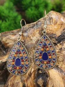 TopHanqi 12pairs Bohemian Vacation Style Geometric Round Enamel Earrings, Vintage Accessories - Multicolor - View 9