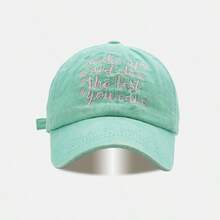 LACE MONDE Washed Baseball Cap For Women Retro Old Flower Letter Embroidered Peaked Cap Color Block Fashion Sun Hat - Mint Green - View 1