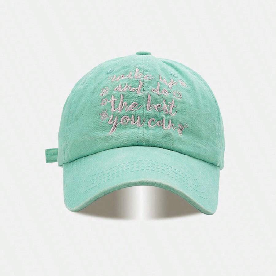 LACE MONDE Washed Baseball Cap For Women Retro Old Flower Letter Embroidered Peaked Cap Color Block Fashion Sun Hat - Mint Green - View 1