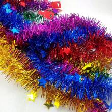 1pc 78.74inch/200cm Pink Christmas/New Year Decoration Tinsel Garland With Star Shaped Ribbon Bow, Ideal For Party/Home/Wedding Diy Decorations, Tree Decoration - Hot Pink - View 5