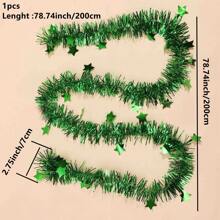 1pc 78.74inch/200cm Pink Christmas/New Year Decoration Tinsel Garland With Star Shaped Ribbon Bow, Ideal For Party/Home/Wedding Diy Decorations, Tree Decoration - Hot Pink - View 2