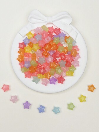 100入組彩色糖果色小星星珠子,適合diy珠寶手工制作和裝飾,適用於耳環,手鏈,項鍊,手機鏈,鑰匙鏈,隨機混色
