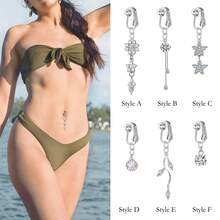 Acefun 1Pc/Set Fake Belly Ring Fake Belly Piercing Clip On Belly Button Rings Stainless Steel Fake Belly Button Ring Fake Earrings Multiple Styles Dangle Non Piercing Fake Belly Piercing Jewelry - Silver - View 1