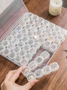 56 Grids Clear Plastic Storage Divider Box with Lid, Stackable Transparent Compartment Container Organizer Case for Seed Bead, Tiny Button, Small Parts, Art&Craft Supplies - Clear - View 1
