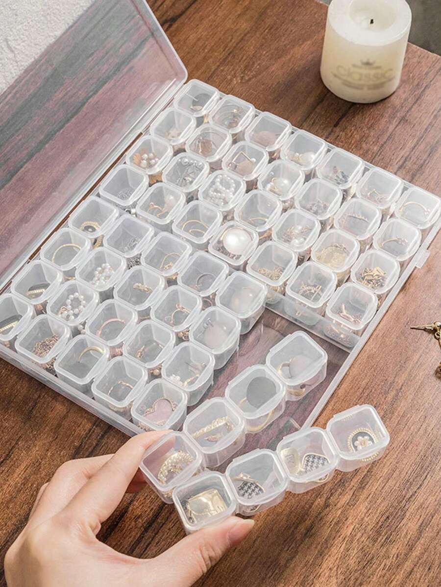 56 Grids Clear Plastic Storage Divider Box with Lid, Stackable Transparent Compartment Container Organizer Case for Seed Bead, Tiny Button, Small Parts, Art&Craft Supplies - Clear - View 1
