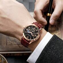 Đồng hồ đeo tay thạch anh bằng thép không gỉ màu vàng hồng thời trang sang trọng dành cho nam Đồng hồ đeo tay nam dành cho doanh nhân Đồng hồ nam thường ngày - màu nâu - Xem 2