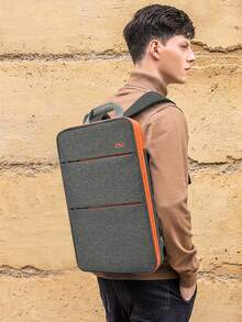 Mochila Para Laptop Delgada Y Expandible, Resistente Al Agua, Mochila De Viaje Compatible Con Todas Las Macbook Air/pro De 13-14 Pulgadas, Xps 13, Surface 13.5 " Y La Mayoría De Los Notebooks De 13-14 Pulgadas - Gris y naranja - Ver 1