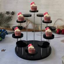 1 套 12 托盘多层亚克力展示架透明收纳架，适用于珠宝耳环小雕像纸杯蛋糕甜点架，适用于婚礼派对装饰蛋糕存储展示架，家庭钱包架，基本婚礼装饰，婚礼派对用品，婚礼装饰，婚礼配件，婚礼蛋糕架 - 黑色 - 查看 1