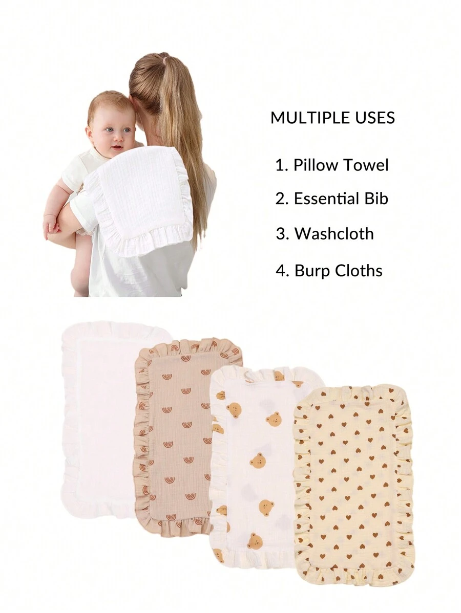 4PCS Muslin Burp Cloths Soft Absorbent Baby Burp Rags For Boys And Girls - Multicolor - View 1